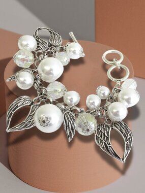 Angel Wing Pearl Cluster Charm Vintage Retro Vibe Boho Bracelet